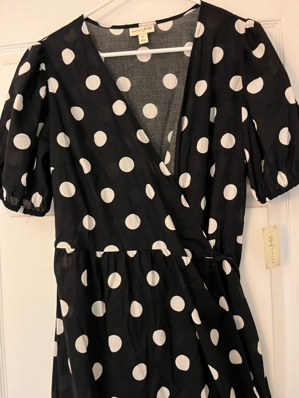 Maison Jules Black and White Polka Dot Wrap Midi Dress - Picture 2 of 8
